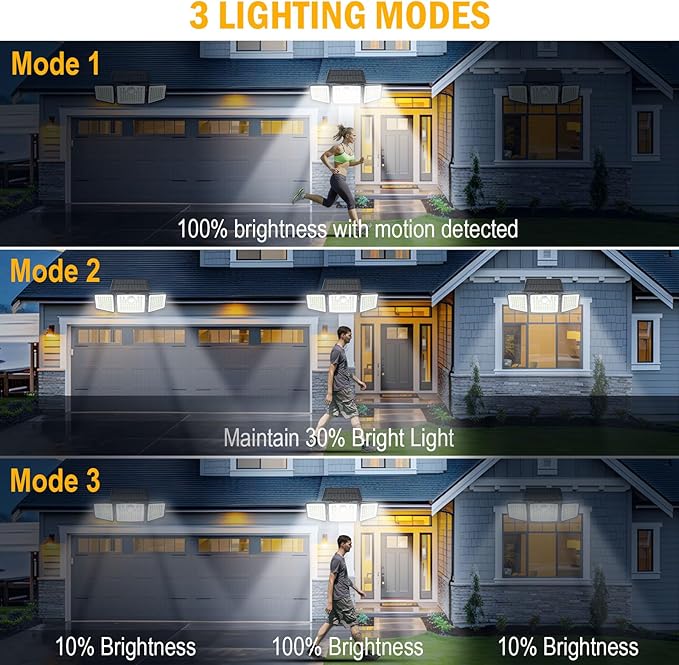 2500LM Solar Lights Outdoor with Motion Sensor,3 Head 270° Wide Angle Street Area Lights,IP65 Waterproof Security Lighting with 3 Modes(Remote,1 Pcs)