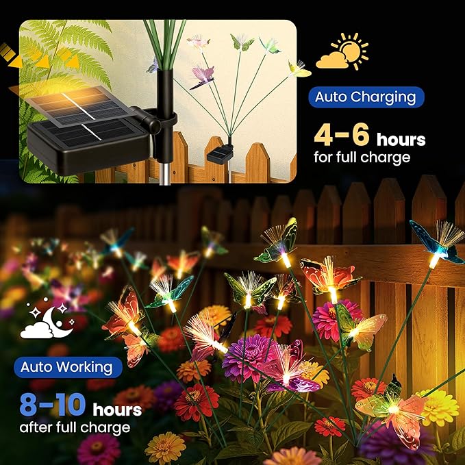Solar Garden Lights,Swaying Butterfly Lights Outdoor Decorative,4pack Warm White LED Solar Lights for Outside Yard,Lawn,Patio,Pathway Decoration Gardening Gifts