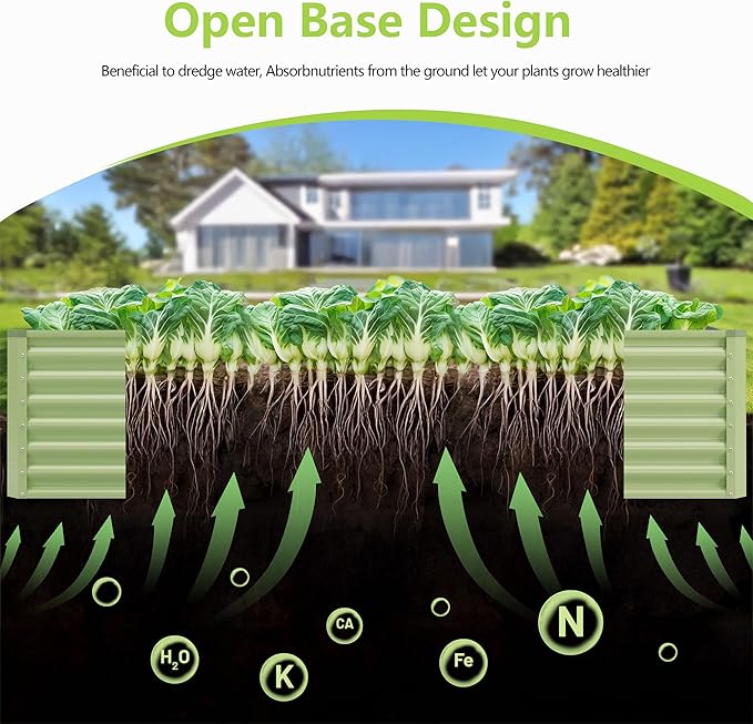 8x4x2FT Galvanized Raised Garden Bed,Galvanized Planter Boxes Outdoor, Large Metal Raised Garden Beds for Vegetables-Green