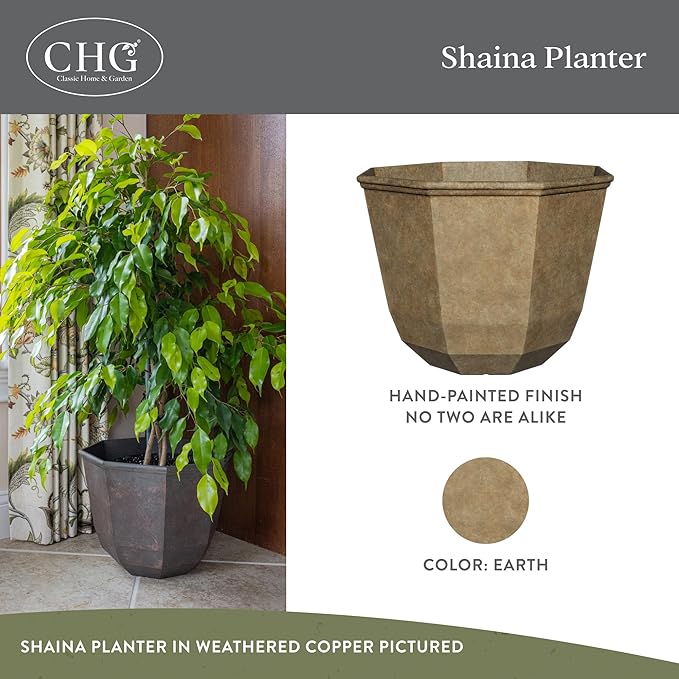 Classic Home and Garden Shaina Planting Pots - Lightweight Indoor & Outdoor Plant Pots - UV-Resistant Resin Flower Pots - Pot Planters for Flowers & Herbs (15” Earth)