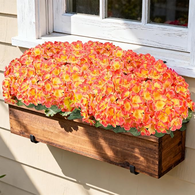 Artificial Fall Flowers for Outdoors, 6 Bundles Realistic Silk Fake Geraniums, No Fade Autumn Faux Plants for Hanging Baskets, Window Boxes, Planters - Porch, Patio, Garden Decor(Sunset)