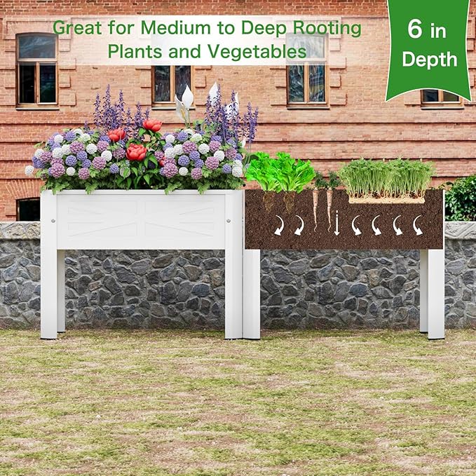 Elevated Metal Planter Box Stand Heavy Duty Raised Garden Bed for Vegetables Flowers Herbs Indoor Outdoor Use, Cream