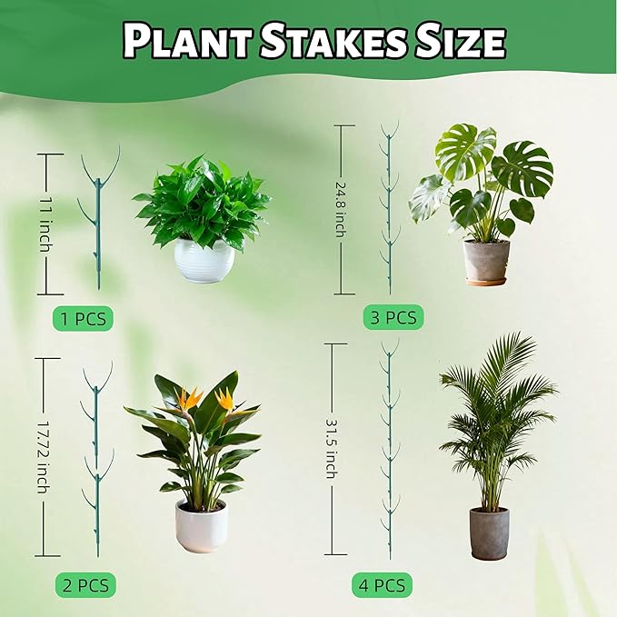 5 Pack Adjustable Plant Support Stakes,Stackable Plant Support Pole with Garden Ties and Clips, Suitable for Monstera,Climbing Plants and Indoor Outdoor Plants