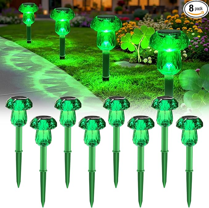 Mancra 8 Pack Solar Garden Lights Outdoor, Green LED Mushroom Solar Pathway Lights Waterproof Dusk to Dawn Solar Lights for Yard Walkway Garden Decor