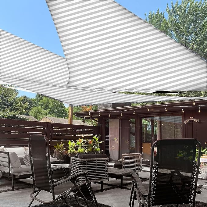 LOVE STORY 10' x 10' x 10' Triangle Grey-White Sun Shade Sail Canopy UV Block for Outdoor Patio Garden Backyard