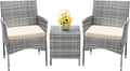 Devoko 3 Pieces Patio Furniture Sets Clearance PE Rattan Wicker Chairs with Table Outdoor Garden Porch Furniture Sets (Light Grey)