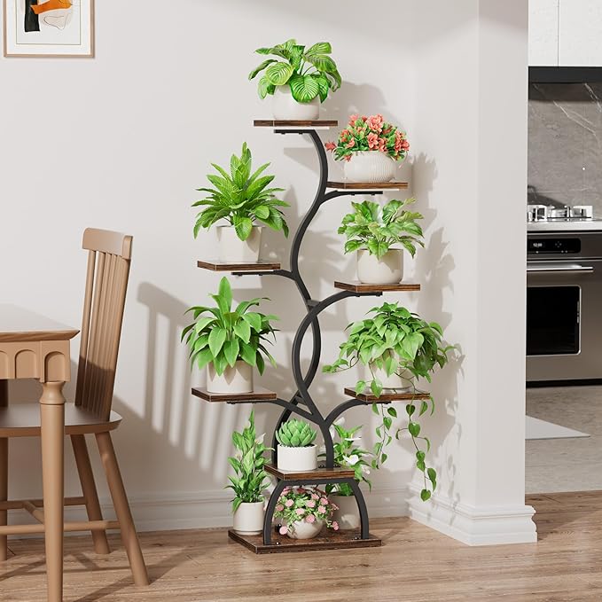 Plant Stand Indoor with Grow Light - 8 Tiered Plant Shelf Indoor, Corner Plant Stand, 49" Tall Plant Shelf with Lights for Indoor Growing, Lighted Flower Holder for Living Room, Balcony, Black