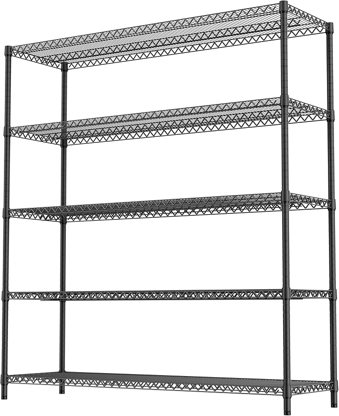 3500LBS 59" W 5 Tiers Storage Shelves, Metal Shelving Wire Metal Shelving Unit Shelves for Storage Adjustable Garage Shelving for Pantry Kitchen Garage Black 17.7" D x 59.1" W x 70.4" H