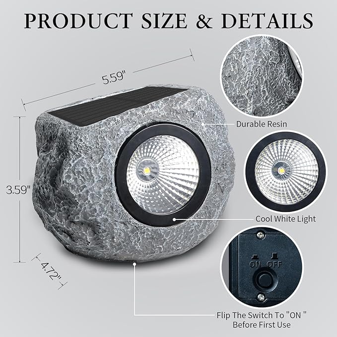 Solar Rock Lights Outdoor 2 Pack, Bright Solar Spotlights Outdoor Waterproof, Wireless LED Rock Lights, Auto On/Off Landscape Spotlights Walkway Solar Lights for Outside Yard Patio Pathway Flowerbed