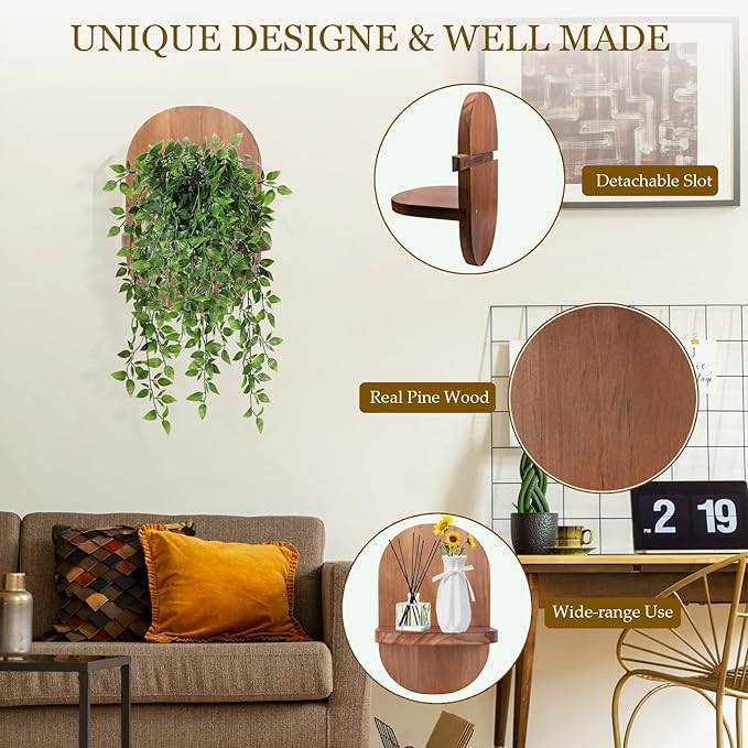 ARTORA Wall Mounted Plant Holder, Wooden Flower Pot Wall Hanging Shelf Black Indoor Outdoor Decorative Floating Shelves Planter Hanger Racks for Wall Bedroom Living Room Porch Balcony Decor (1 Pack)