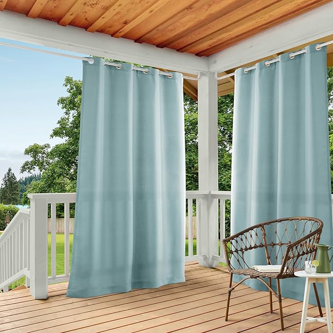 Town & Country Basics Cabana Solid Heavyweight Indoor Outdoor Curtains, Light Filtering Opacity with Grommet Top, Water Repellent, 2-Pack Set, 54"x120", Blue