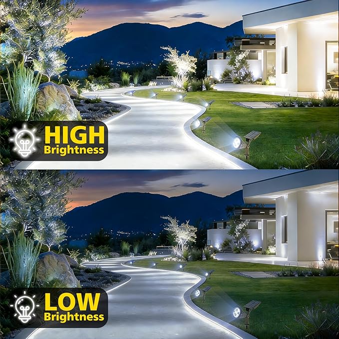 T-SUN Solar Spotlights Outdoor, 2 Pack White LED Landscape Lights, Waterproof Solar Powered Light with Auto On/Off, Adjustable Wall Lights for Yard, Garden, Patio, Driveway, Pool