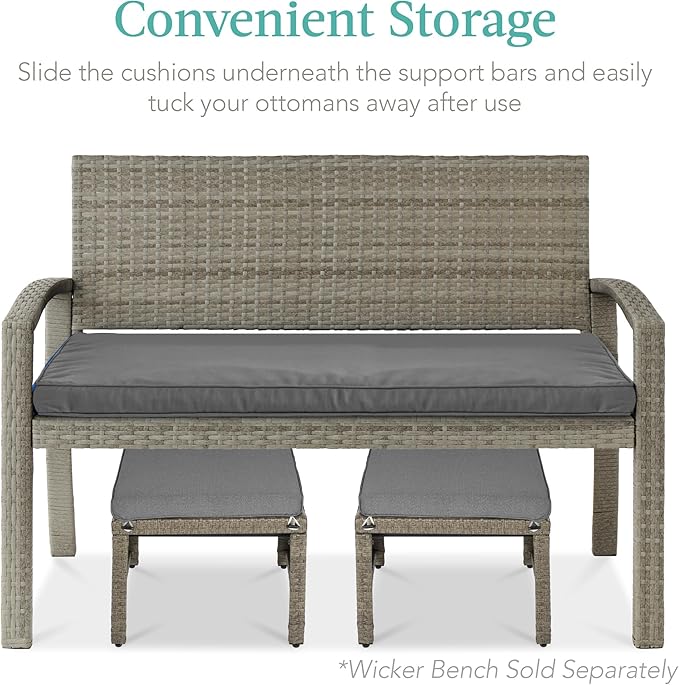 Best Choice Products Set of 2 Wicker Ottomans, Multipurpose Outdoor Furniture for Patio, Backyard, Additional Seating, Footrest, Side Table w/Removable Cushions, Steel Frame - Cement Gray/Taupe
