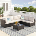 7 Pieces Outdoor Conversation Sectional Rattan Sofa, Patio Furniture Set, with Wicker and Cushions for Garden and Backyard (Brown/Beige)