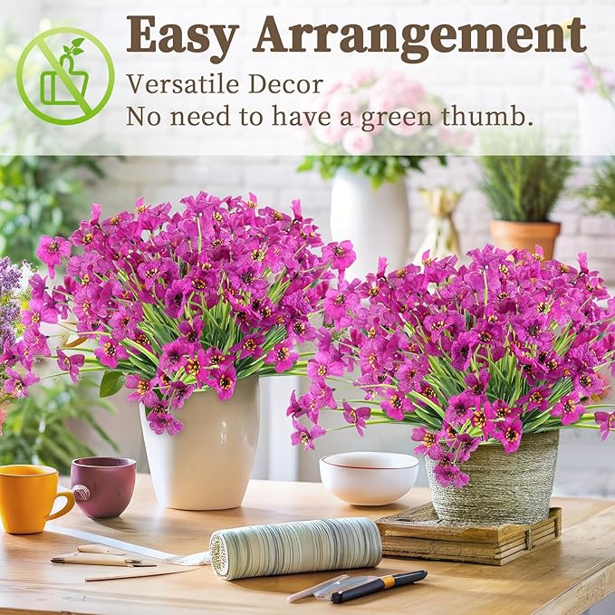 24 Red Lotus Bundles Artificial Flowers for Outdoors/Indoors Fake Flowers Plants for Indoor Outside Garden Porch Window Box Home Wedding Farmhouse