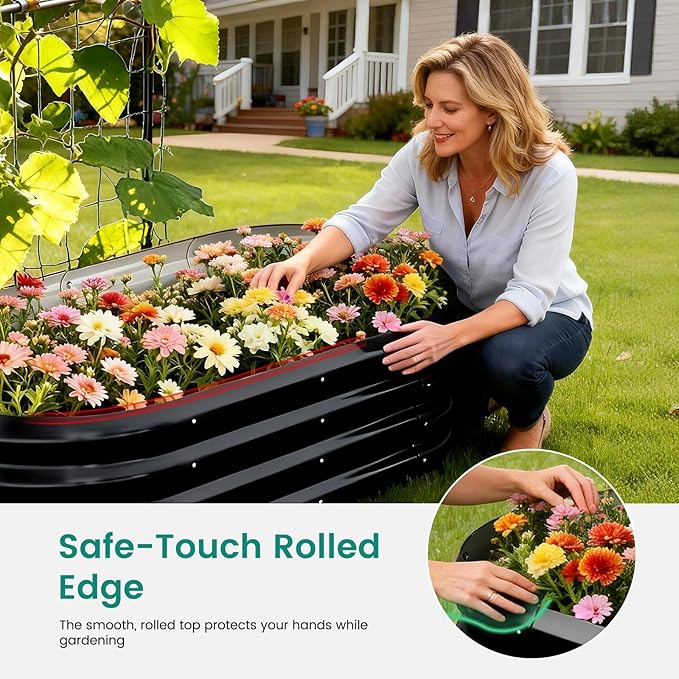 DoCred 3 in 1 Raised Garden Bed with 87in Tall Arch Trellis for Climbing Plants, Galvanized Planter Garden Box Outdoor for Gardening, Climbing Vegetables, Flower, Black
