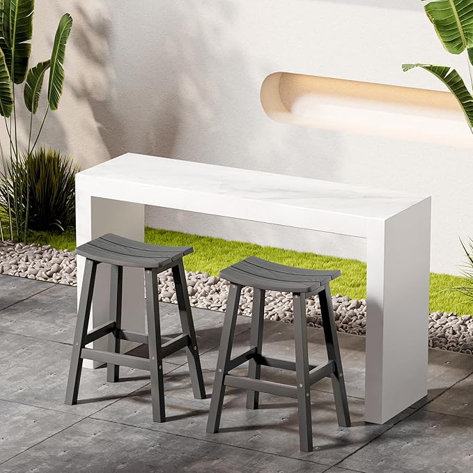 All-Weather Bar Stools Set of 2, 28" Height Outdoor Bar Stools, Never Rot or Fade, for Bar, Kitchen Counter, Deck, and Patio, Grey