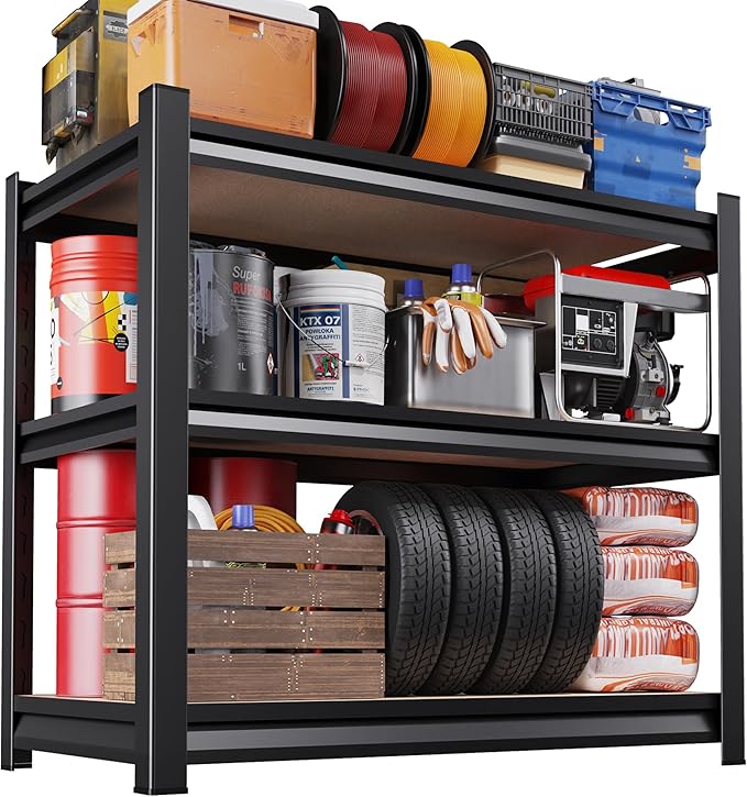 Set of 2 Garage Shelving,3 Tier Garage Storage Shelves,Adjustable Heavy Duty Metal Shelving Units and Storage Large Rack,Utility Steel Shelf For Shop Warehouse Industrial Pantry Basement 33"x35"x16"