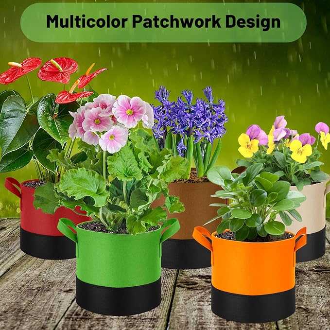 3 Gallon Fabric Grow Bags 5-Pack, 350G Heavy Duty Nonwoven Plant Pots with Handles, Breathable Root Pruning Containers for Vegetables Flowers Indoor Outdoor Gardening