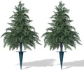 Artificial Cypress Topiary Cedar Trees with Ground Spike, 2 Pieces Fake Pine Shrubs Bushes, UV Resistant Faux Evergreen Tree Plants for Indoor Outdoor Planters Front Porch