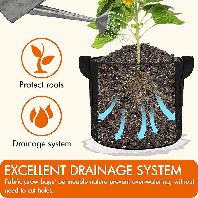 Gardzen 6-Pack 3 Gallons Grow Bags, Aeration Fabric Pots with Handles, Heavy Duty Cloth Pots for Plants