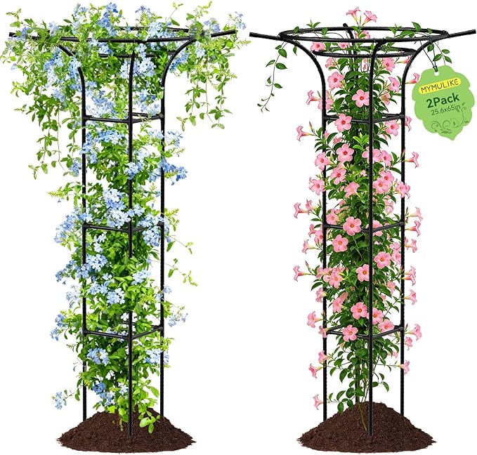 Garden Trellis for Climbing Plants Outdoor, 65 Inch Mushroom Top Trellis for Climbing Plants, Plant Trellis Support for Potted Plants Climbing Vine Rose Clematis Vegetable Trellis, 1 Pack (2)