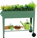Raised Garden Bed with Legs and Wheels Removable for Outdoor, 31.6 * 14.6'' Metal Planter Raised Box for Growing Vegetables Herb Flower in Patio (Green)