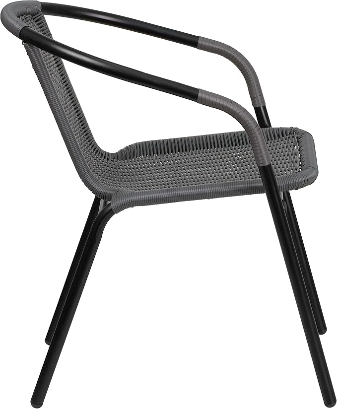 Flash Furniture Lila Modern Rattan Indoor/Outdoor Stackable Dining Chairs, Stacking Rattan Bistro Chairs for Patio or Restaurant, Set of 4, Gray