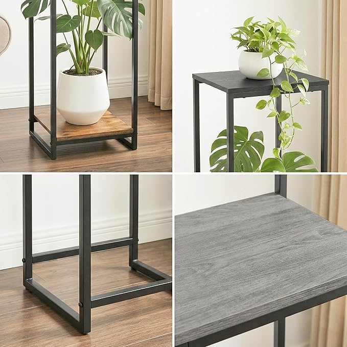 34" Tall Plant Stand Indoor, 2-Tier Modern Plant Shelf, Corner Flower Pot Holder Organizer for Living Room Balcony Patio Garden (Black)
