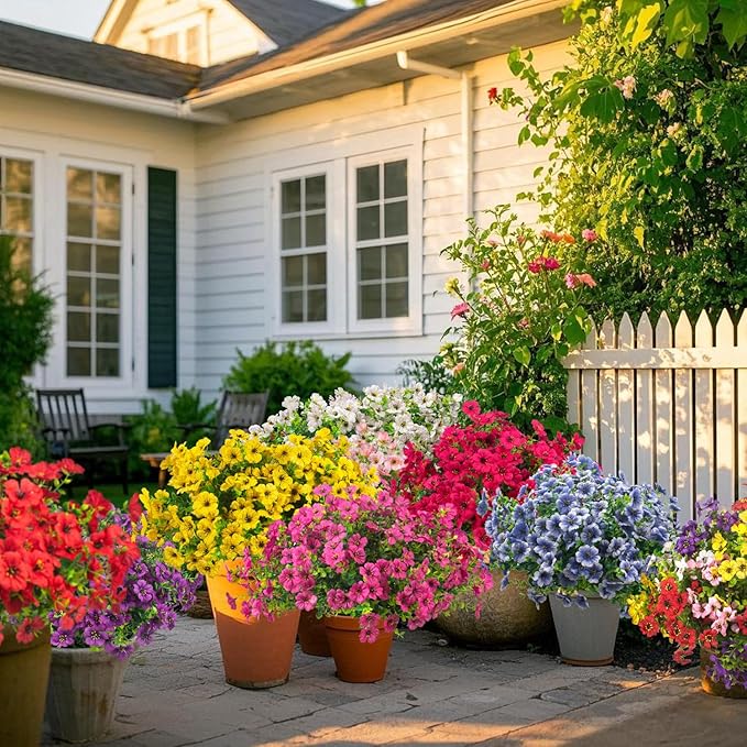 Artificial Fake Flowers for Outdoor Decoration, 16 Bundles Faux Silk Colorful UV Resistant Realistic for Outside Porch Patio Home Yard Garden Planters Pots Window Box (Mix(6 Color))