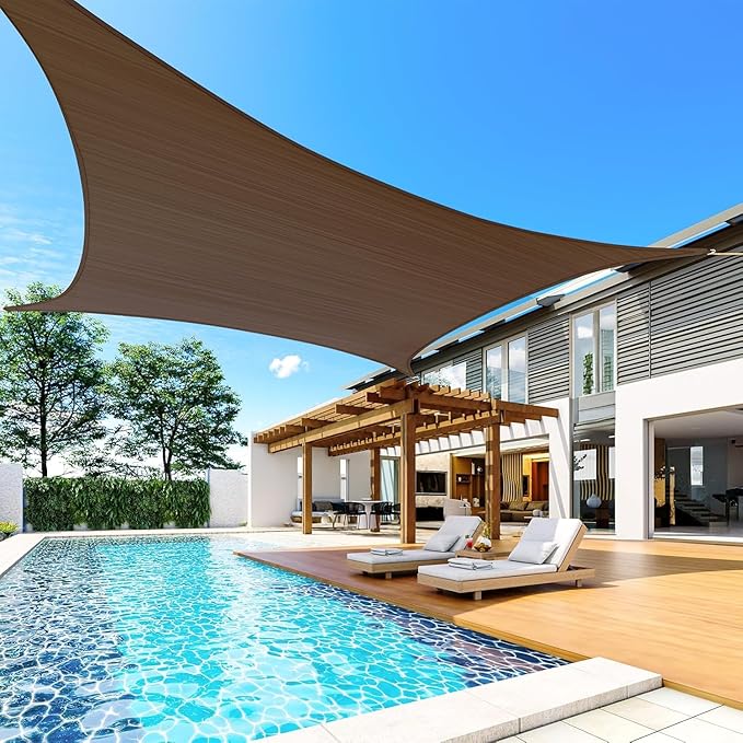 Quictent 20x16ft 185G HDPE Rectangle Sun Shade Sail Canopy 98% UV Block Outdoor Patio Garden with Hardware Kit (Brown)