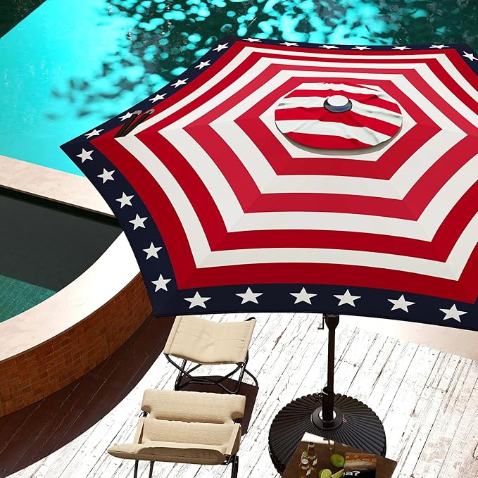Abba Patio 9FT Lyon Outdoor Patio Umbrella Outdoor Table Umbrella with Push Button Tilt and Crank Market Umbrella 6 Sturdy Ribs UV Protection Waterproof for Garden Deck Backyard Pool, Star-Spangled