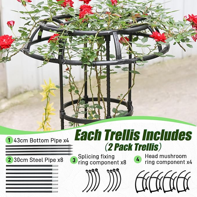 Garden Trellis for Climbing Plants Outdoor, 41.3 Inch Mushroom Top Trellis for Climbing Plants, Plant Trellis Support for Potted Plants Climbing Vine Rose Clematis Vegetable Trellis, 2 Pack