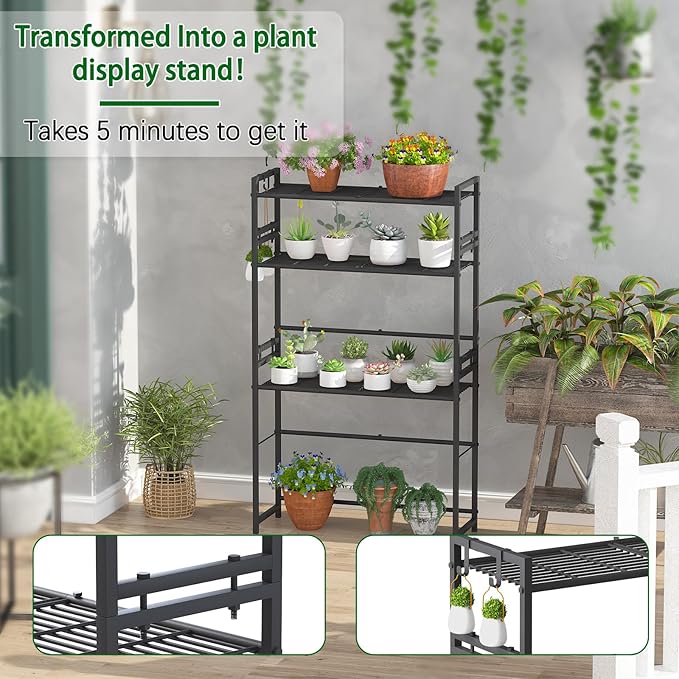 Garden 4 you 3 Tier Metal Plant Stand Outdoor Indoor Waterproof, Stackable Heavy Duty Tall Plant Shelf Flower Pot Holder for Garden, Display Rack, Black