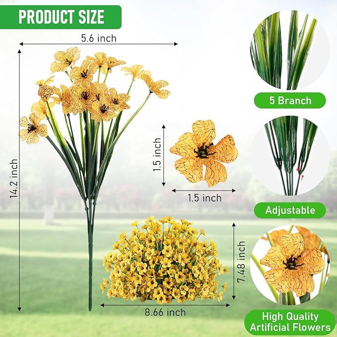 22 Bundles Artificial Flowers Outdoor, Faux Flowers UV Resistant with Plastic Plants, Faux Silk Flowers for Outdoors Outside Front Porch Hanging Planter Window Box Garden Decoration