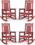 SERWALL Patio Rocking Chairs Set of 4, HDPE Outdoor Rockers for Adults, Oversized All-Weather Porch Rocking Chairs, Red