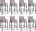 HOMREST Outdoor Bar Height Stools Set of 8,High Back Patio Chairs with Armrests,Textilene Chairs with Breathable Fabric & Metal Frame for All Weather,Taupe