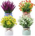 Cindeer 4 Pcs Large Artificial Potted Flowers Fake Potted Plants Plastic Faux Flowers for Home Decor Indoor Artificial Plants in Pots for Wedding Home Desk Tabletop Outdoor Office Kitchen (Classic)