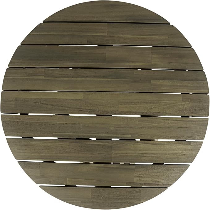 Merax Patio Outdoor Acacia Wood Round Coffee Table for Backyard, Lawn, Balcony, Grey Finish