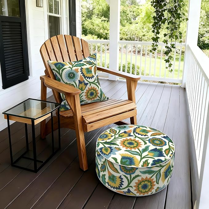 LVTXIII Inflatable Stool Ottoman Footrest with Handle, Decorative Fade-Resistant Foot Stool, Indoor or Outdoor Pouf for Home Garden and Camping Use, D21 x W 21 x H9, Fiesta Floral