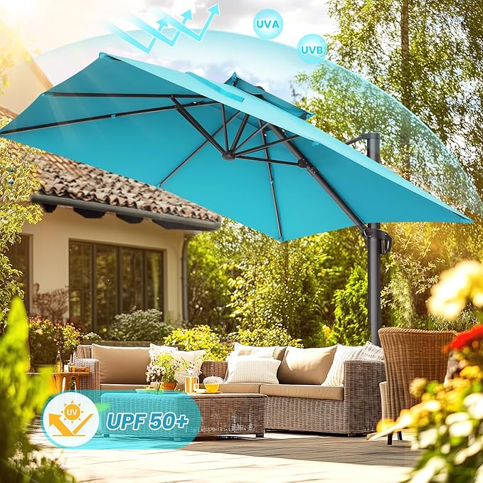 HOTEEL10x10ft Patio Umbrella Cantilever Umbrellas - Upgrade and Intensify - 360 Rotation and 5 Angles Adjustment - Aluminum Offset Pool Umbrella Outdoor Umbrellas for Patio Garden Pool