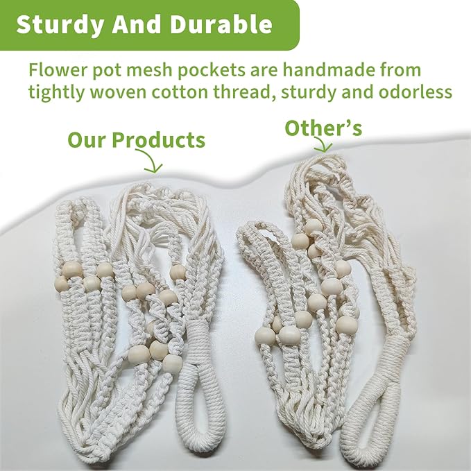Macrame Plant Hanger Set of 2, 35 Inch Indoor Hanging Planter with 4 Hooks, Macrame Plant Hangers for Pots, No Tassels Boho Home Decor, Ivory (Pots Not Included)
