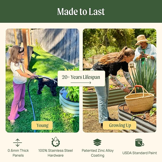 32" Extra Tall Raised Garden Bed Kits, 2 x 8 x 2.7ft Raised Planter Box Outdoor, 3.5 x 6.5 x 2.7ft Deep Root 9 in 1 Modular Metal Raised Beds for Gardening Vegetables Flowers Fruits - Pearl White