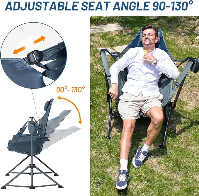 TIMBER RIDGE Hammock Camping Chair with Adjustable Backrest, Heavy Duty Folding Hammock Chair Supports 300lbs, Portable Hammock Chair for Camping, Travelling and Patio, Blue
