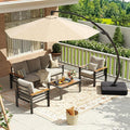 Aoxun Aluminum Patio Furniture Set with Umbrella 5 Seats, Oversized Outdoor Sectional with Washable Thick Cushions, Coffee Table and Waterproof Cover, Patio Conversation Sets for Porch, Balcony, Deck