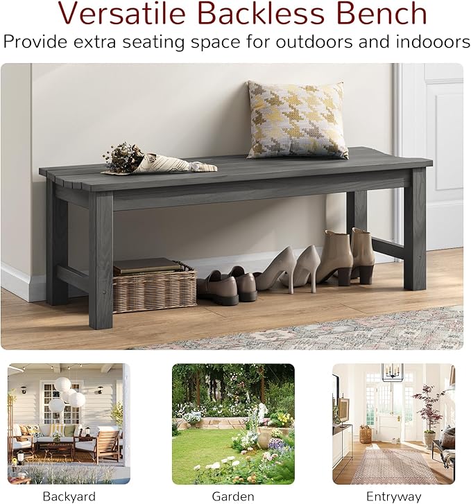 Stoog Outdoor Bench, 2-Person Outdoor Poly Lumber Backless Bench, Weatherproof Garden Bench, Never Rot or Fade, Suit for Church, Backyard, Porch and Park, Grey