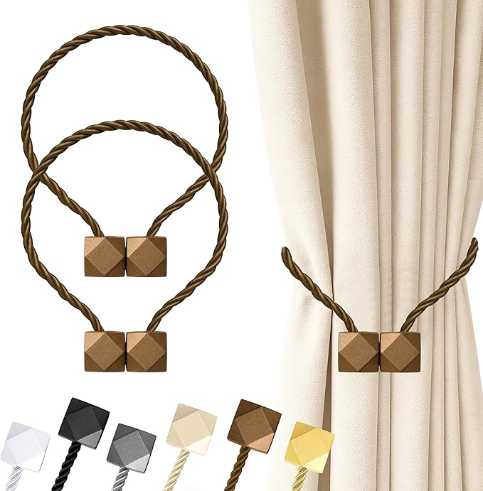 Hion Magnetic Curtain Tiebacks Dark Brown 2pcs, Curtain Tiebacks Buckles Holdbacks Holders Hooks Clip for Home Bedroom Office Decorative Curtain