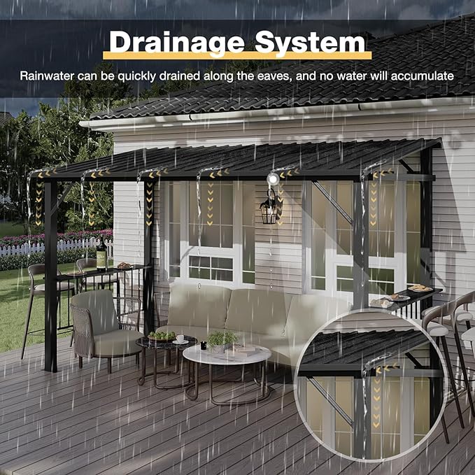 Aoxun 12x6 FT Hardtop Grill Gazebo with 2 Side Shelves & Hooks for Outdoor Grill, Outdoor BBQ Gazebo Canopy with Sloping Steel Roof, Permanent Metal Gazebo for Patio, Backyard, Lawn, Deck