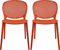 2xhome Set of 2 Patio Dining Chairs | Modern Stackable Outdoor Pool Side Chair | Weather Resistant Plastic for Yard, Porch, Balcony, Kitchen, Orange