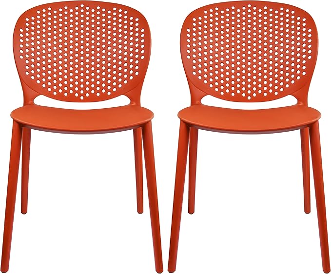 2xhome Set of 2 Patio Dining Chairs | Modern Stackable Outdoor Pool Side Chair | Weather Resistant Plastic for Yard, Porch, Balcony, Kitchen, Orange